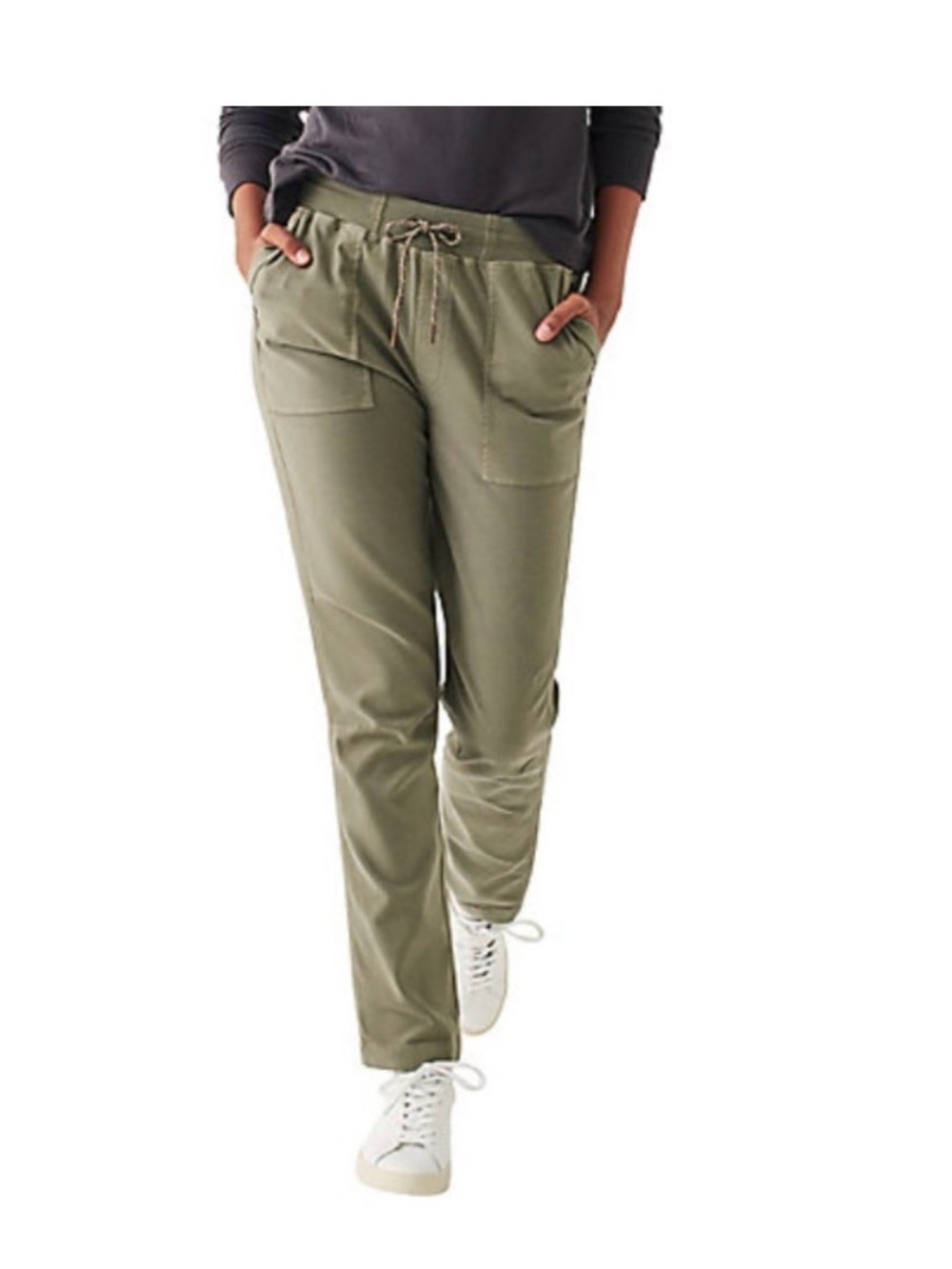 Faherty Traveler Drawstring Twill Pants in Dusty Olive Green - Size M